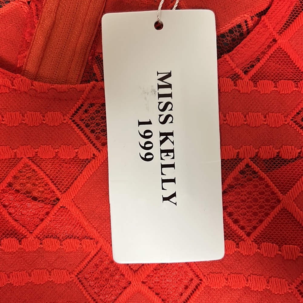 Miss Kelly 1999 Red Eyelet Lace Boho Mini Dress Size S Sleeveless Fit & Flare - Picture 7 of 10